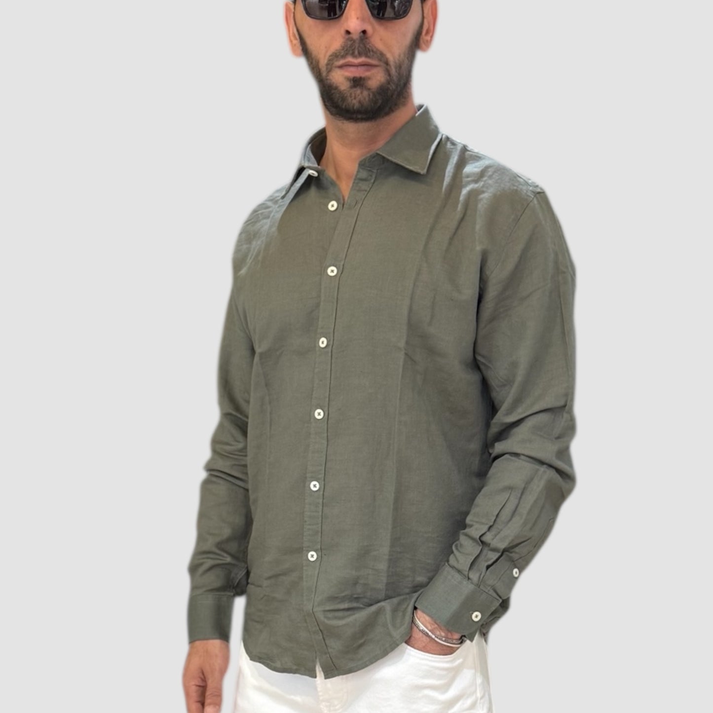 CAMICIA IN LINO VERDE PHILOTINTO