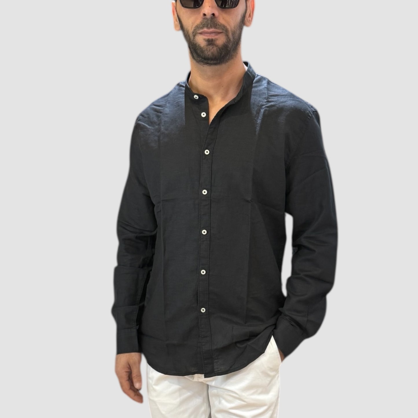 CAMICIA COREANA IN LINO BLACK PHILOTINTO
