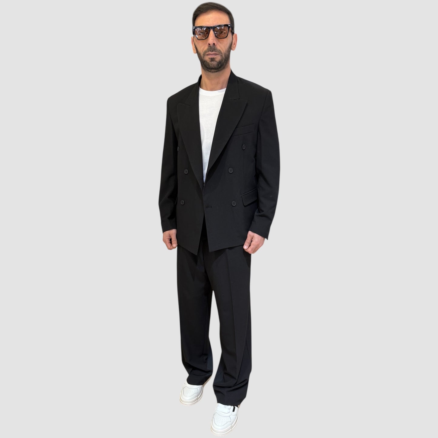 ABITO DOPPIOPETTO PANTALONE FONDO AMPIO NERO NJB