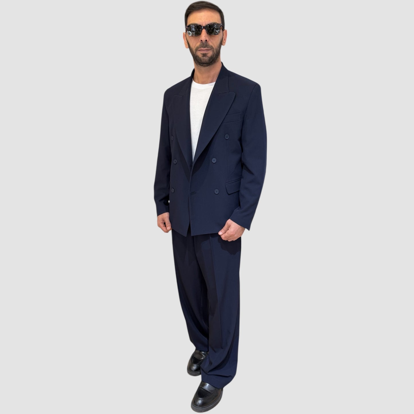 ABITO DOPPIOPETTO PANTALONE FONDO AMPIO BLU NJB