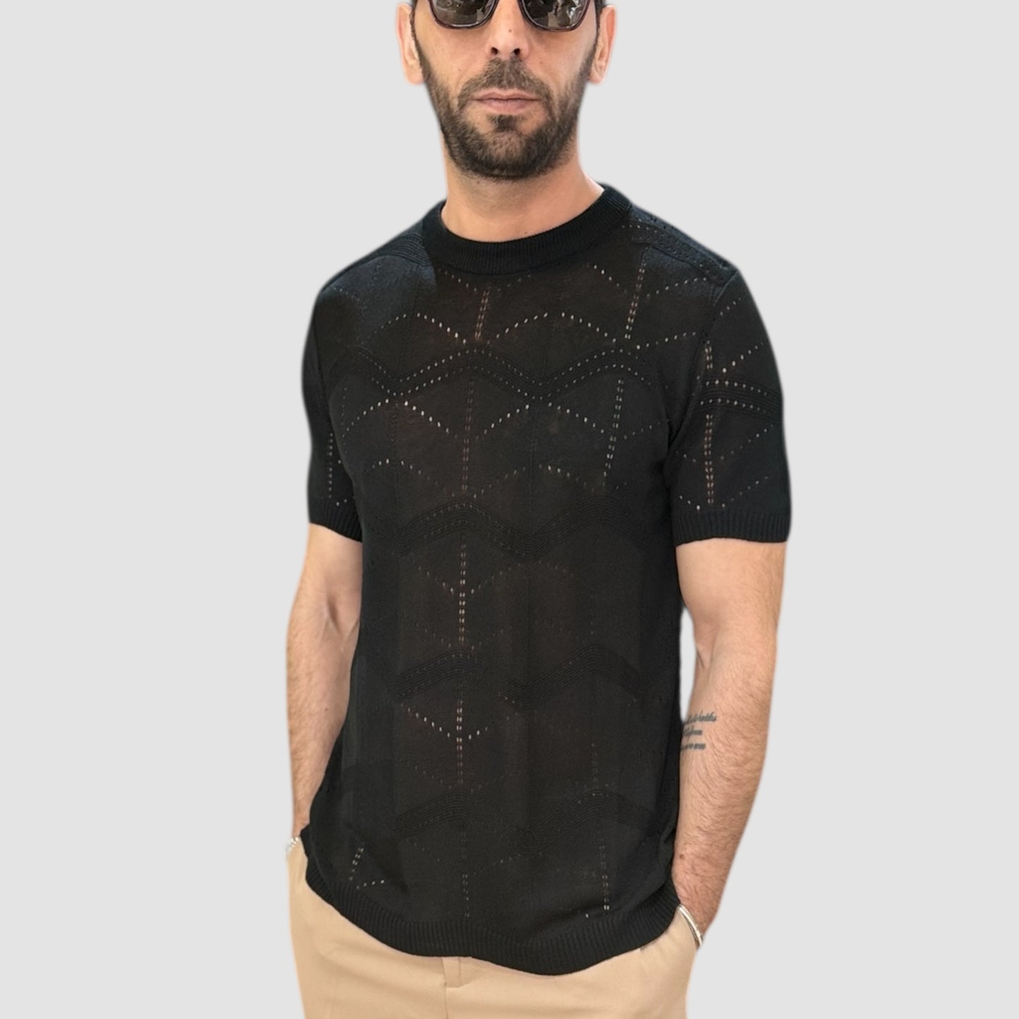 MAGLIA IN FILO LAVORATA NERA NJB