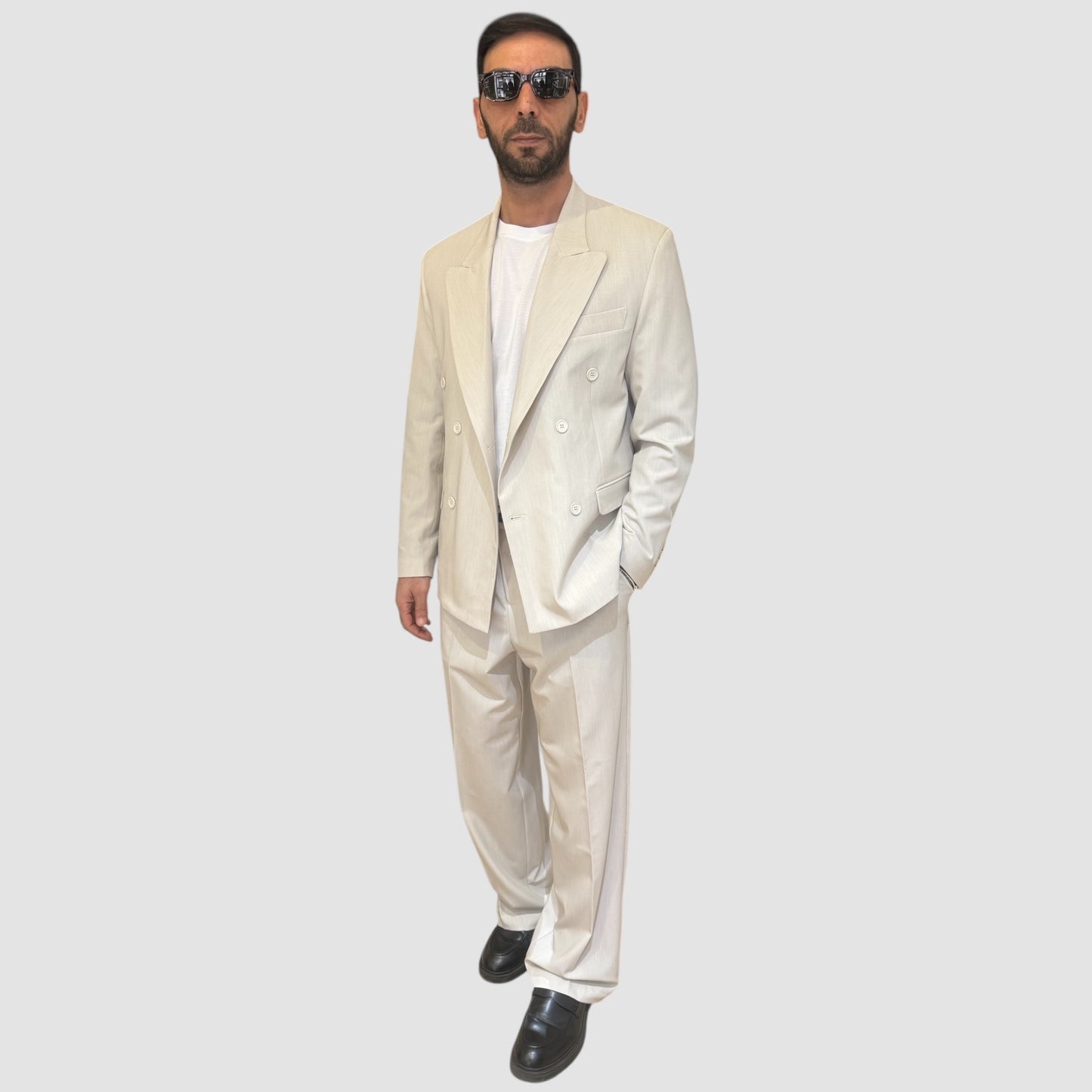 ABITO DOPPIOPETTO PANTALONE FONDO AMPIO SABBIA NJB