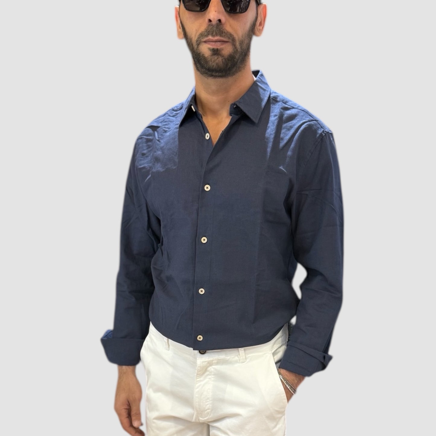 CAMICIA IN LINO BLU LANDEK