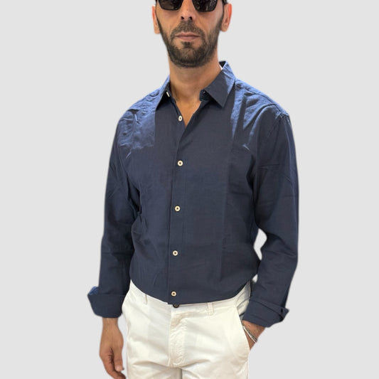 CAMICIA IN LINO BLU LANDEK