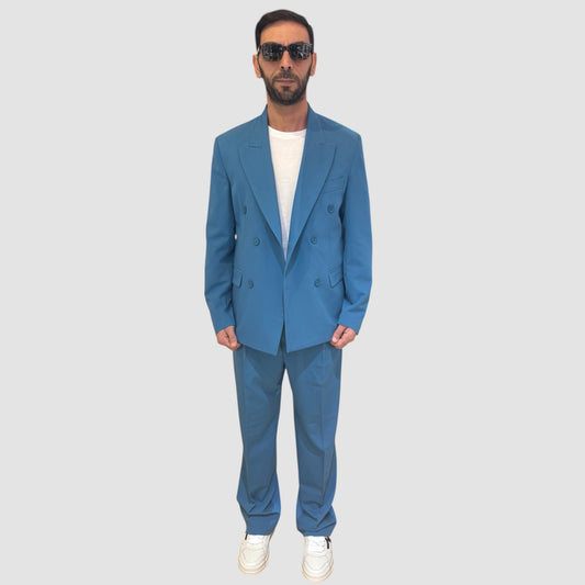 ABITO DOPPIOPETTO PANTALONE FONDO AMPIO PETROLIO NJB