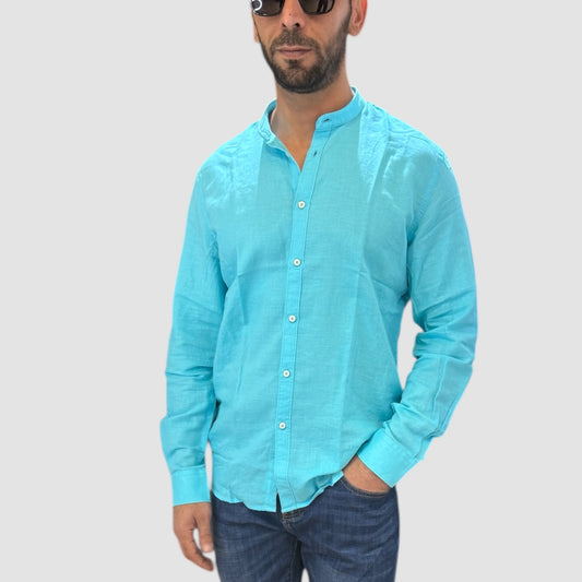CAMICIA COREANA IN LINO CELESTE PHILOTINTO
