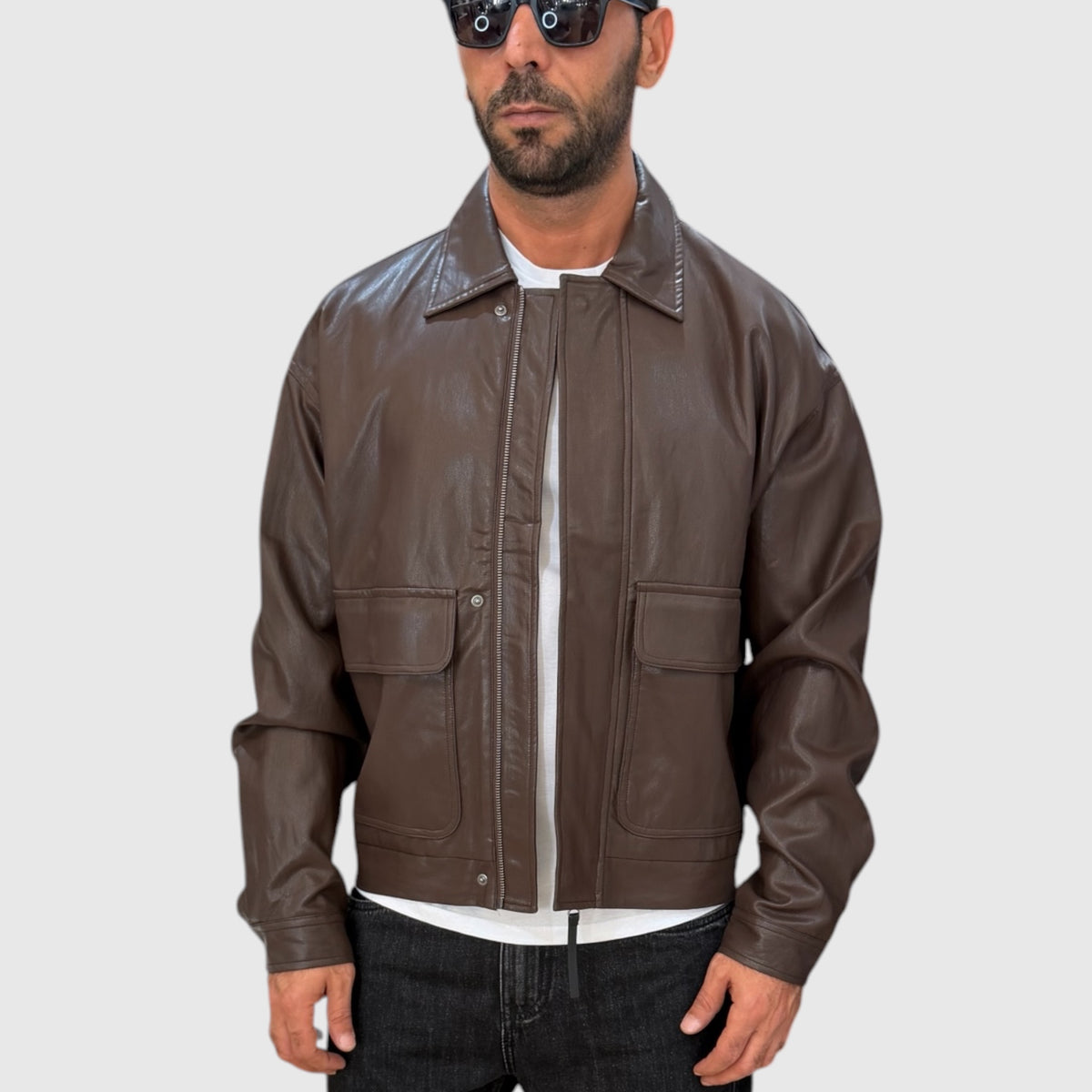 GIUBBINO ECO PELLE CROP DOUBLE LABEL