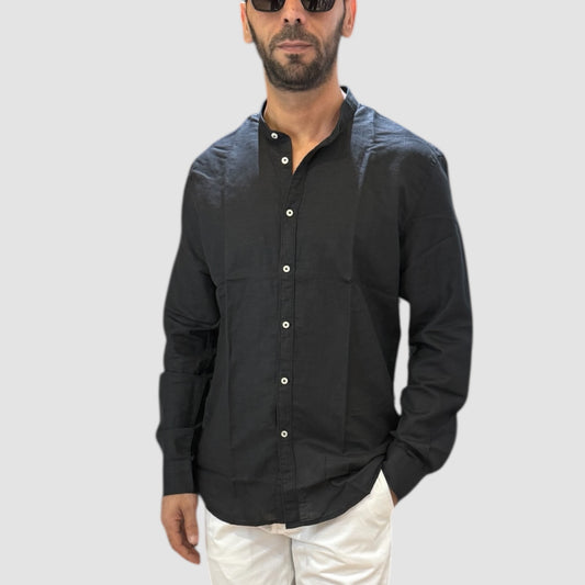 CAMICIA COREANA IN LINO BLACK PHILOTINTO