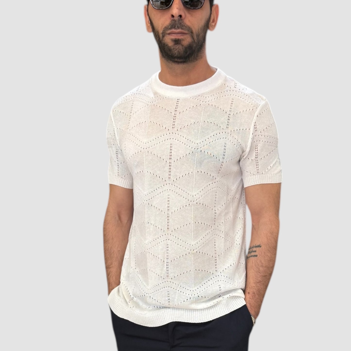 MAGLIA IN FILO LAVORATA BIANCA NJB