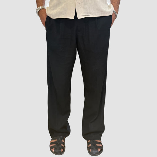 PANTALONE IN LINO FONDO AMPIO BLACK