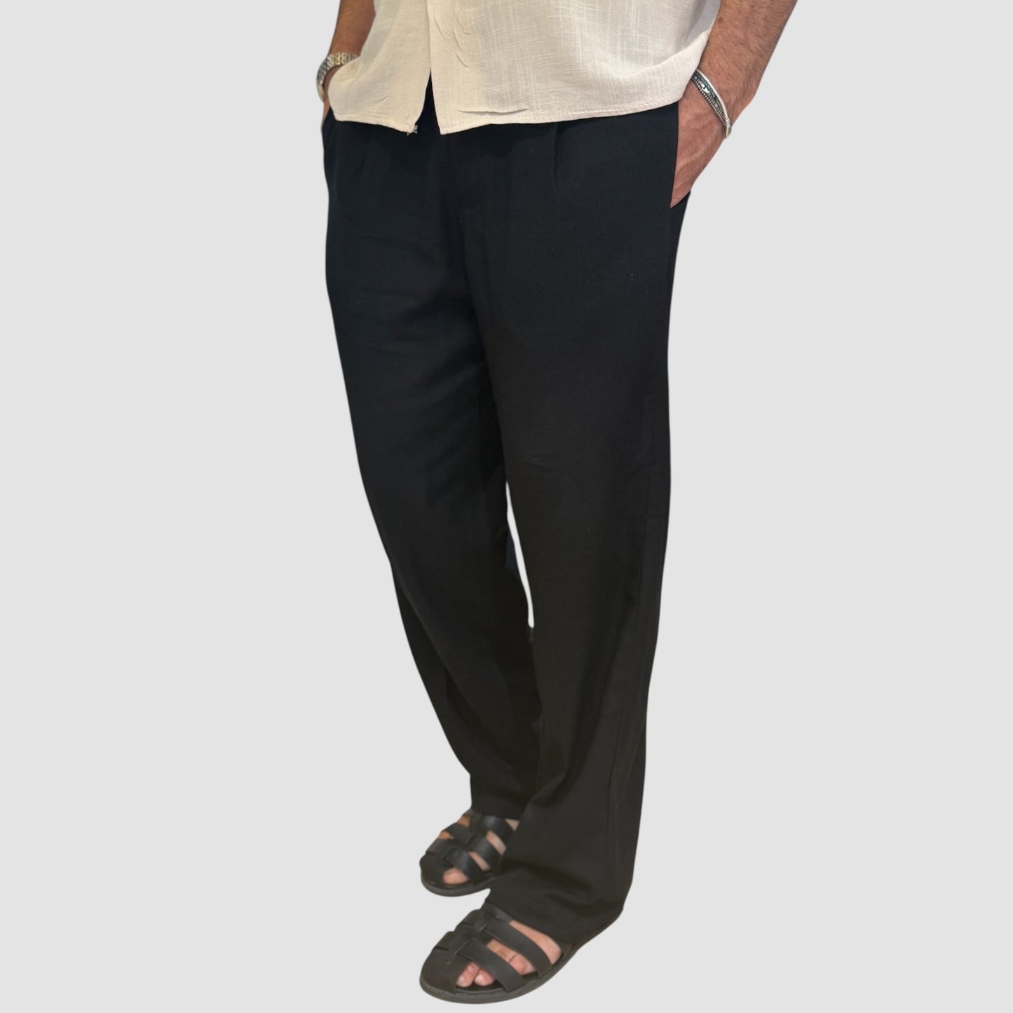 PANTALONE IN LINO FONDO AMPIO BLACK