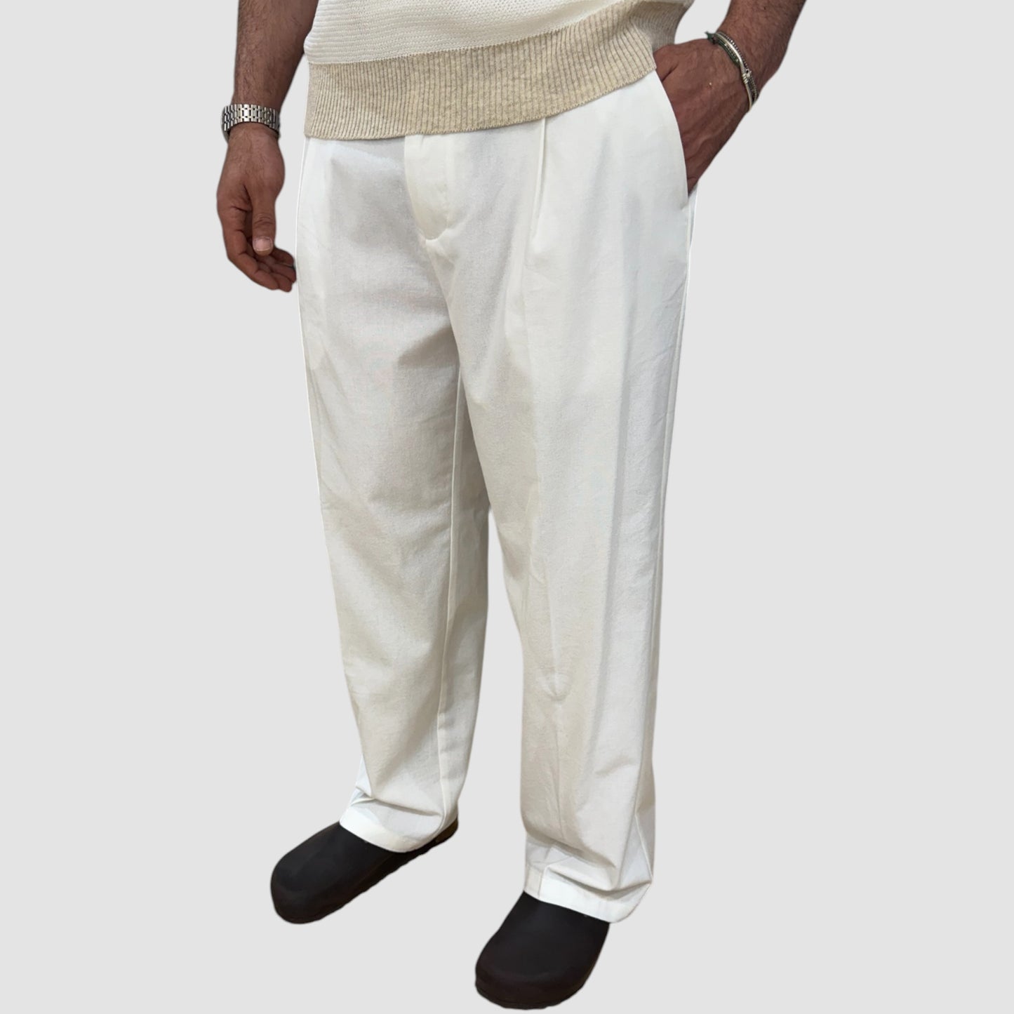 PANTALONE IN LINO FONDO AMPIO GALERIE' DISPONIBILE IN 3 COLORI