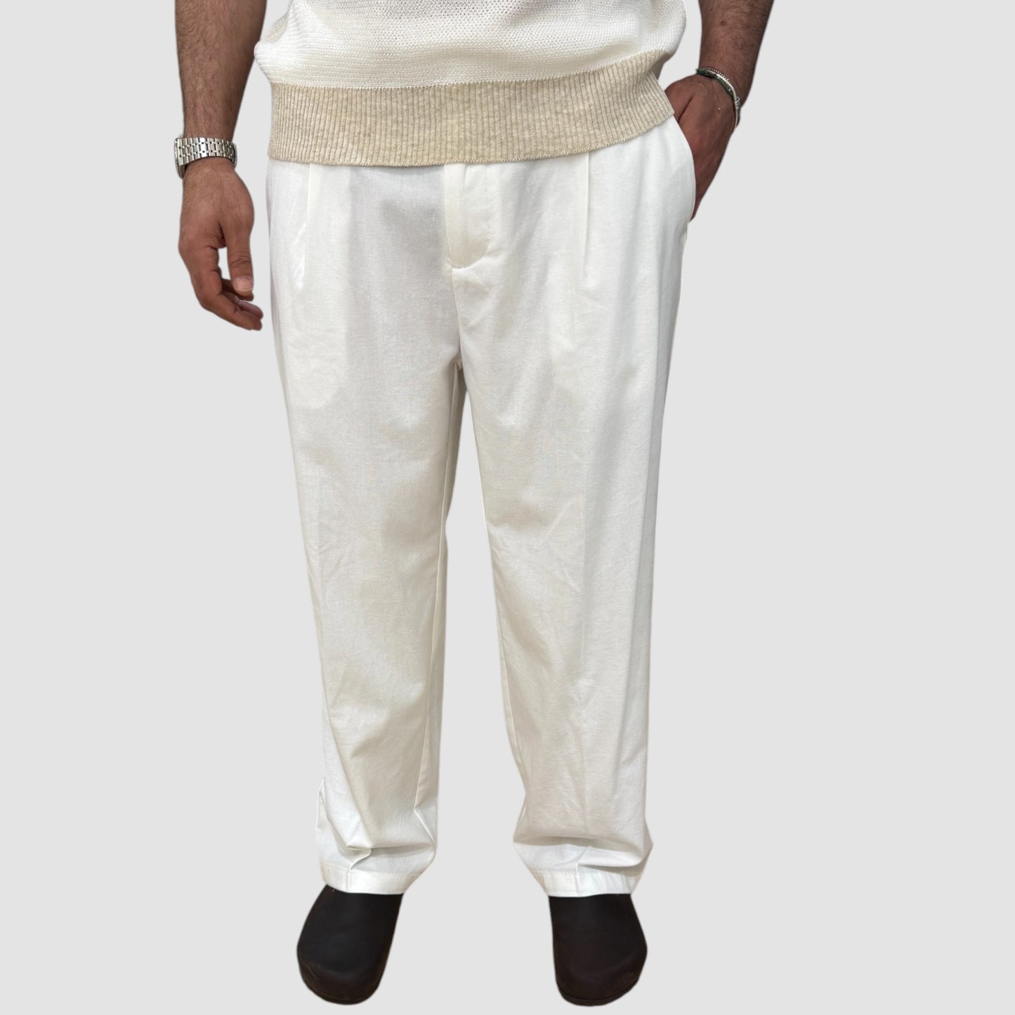 PANTALONE IN LINO FONDO AMPIO GALERIE' DISPONIBILE IN 3 COLORI