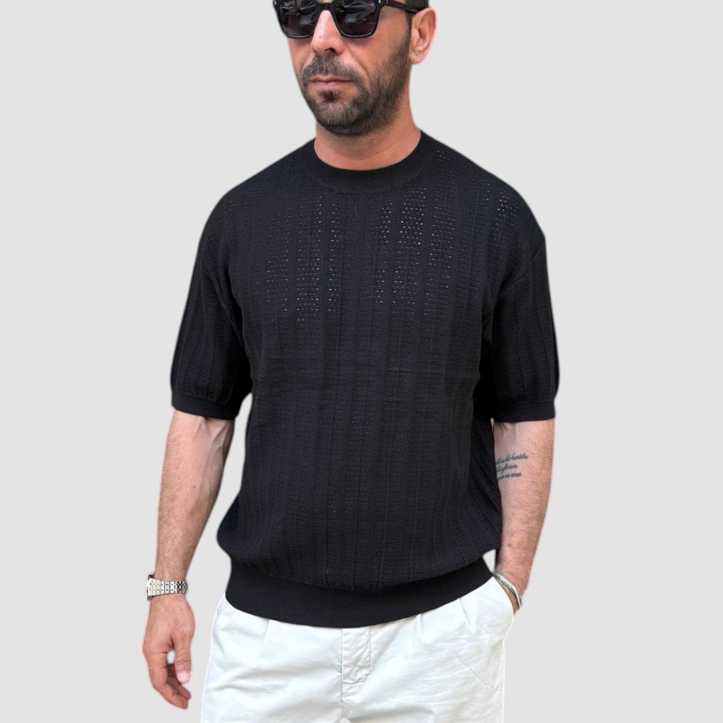 MAGLIA TRAFORATA BLACK